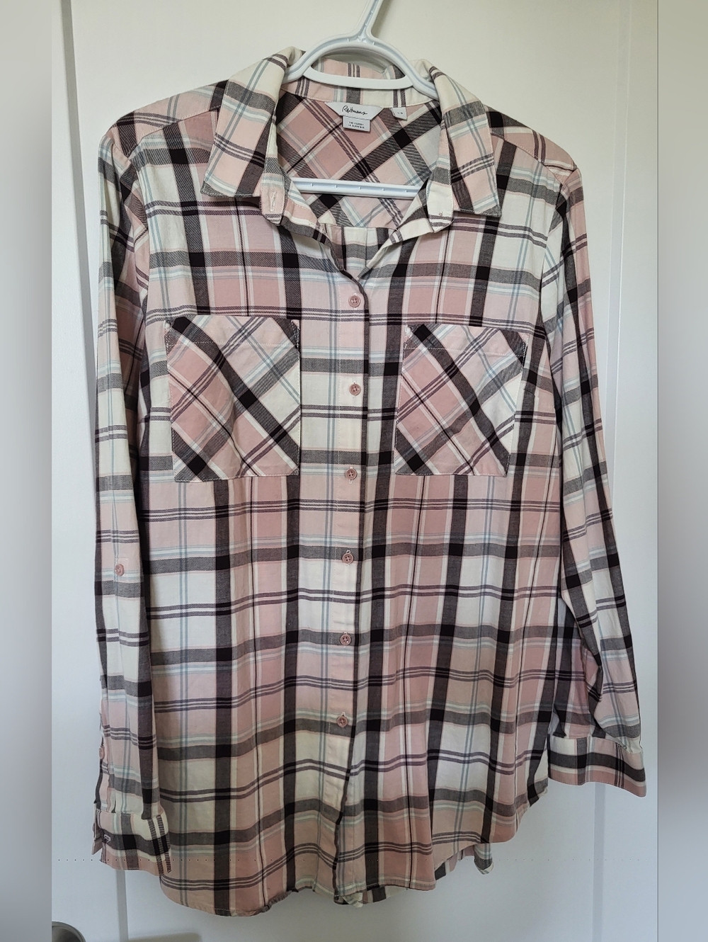 Reitmans "The Classic" Plaid Button Down Shirt - Pink & Grey - Size L - Picture 2 of 3